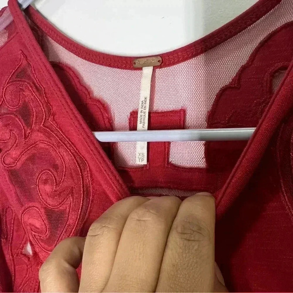 Free People Womens XS Lace Braided Bodycon Sleeveless Pencil Red Dress - Picture 4 of 9